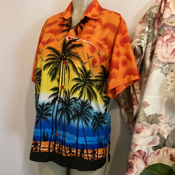 Happy Bay Tropical Multi Color Rima Design Button Front Short Sleeve Shirt - Picture 4 of 12